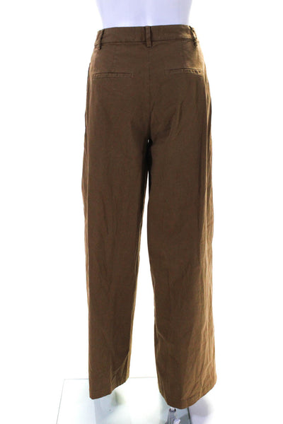 Nili Lotan Womens Solid Brown Cotton High Rise Wide Leg Pants Size 0