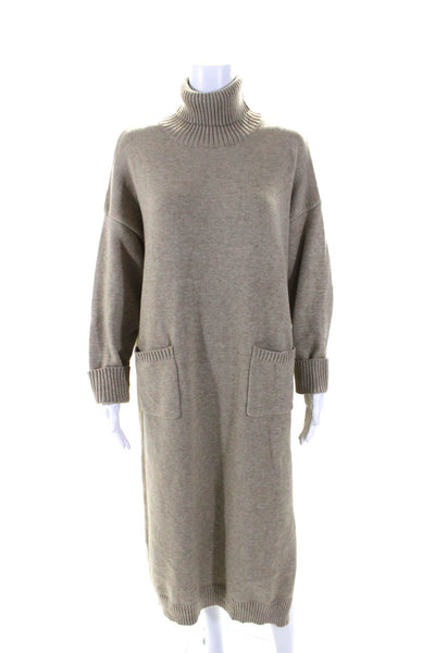 Line And Dot Women's Turtleneck Long Sleeves Midi Sweater Dress Beige Size L