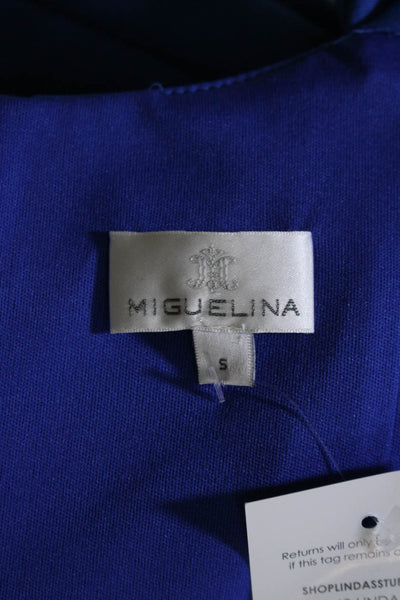 Miguelina Womens V-Neck Sleeveless Zip Up Knee Length Skirt Blue Size S