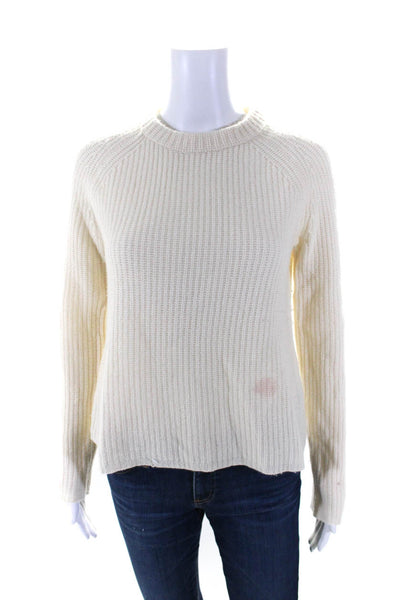 Jenni Kayne Womens Cashmere Round Neck Long Sleeve Sweater Top Beige Size XS