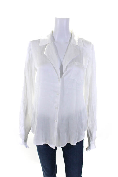 Paige Womens Collared Long Sleeve Button Up Blouse Top White Size S