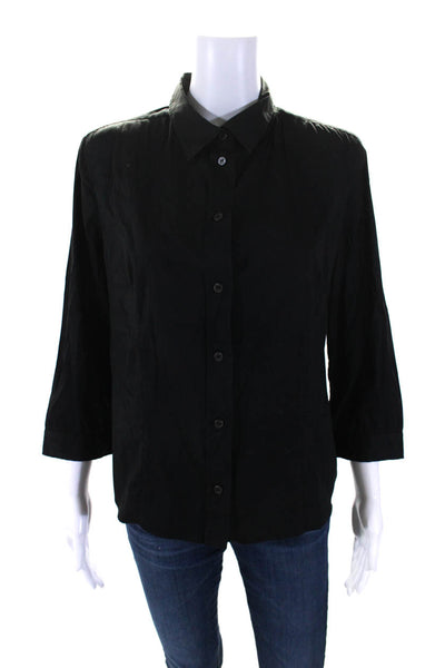 Prada Womens Button Front Long Sleeve Collared Shirt Black Cotton Size IT 46
