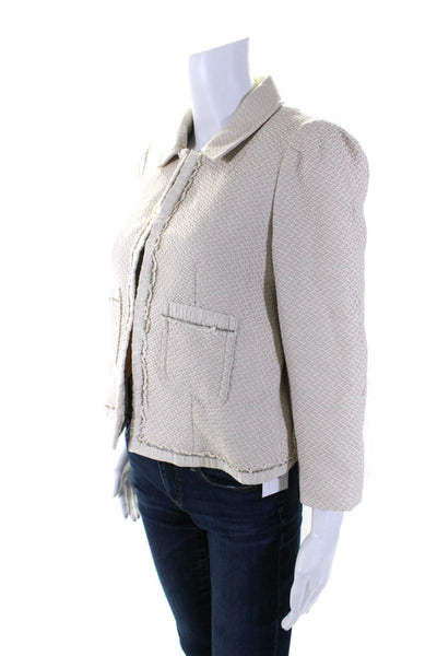 Rebecca Taylor Womens Hook Front Collared Woven Light Jacket Beige White Size 8