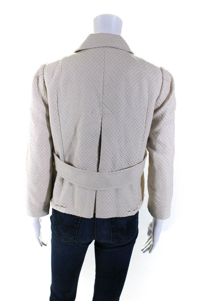Rebecca Taylor Womens Hook Front Collared Woven Light Jacket Beige White Size 8