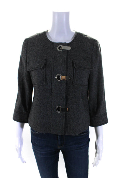 Michael Michael Kors Womens 3/4 Sleeve Crew Neck Knit Jacket Gray Wool Small
