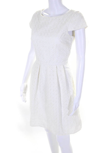J Crew Womens Embroidered Round Neck Short Sleeve Zip Up Dress White Size 0