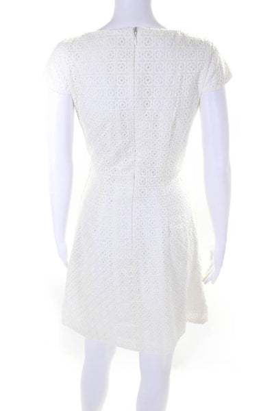 J Crew Womens Embroidered Round Neck Short Sleeve Zip Up Dress White Size 0