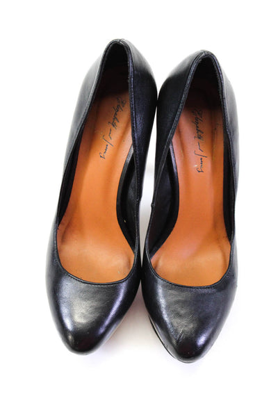 Elizabeth and James Womens Black Leather Platform Heels Pumps Shoes Size 7.5B