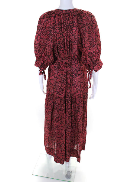 Ulla Johnson Womens Red Cotton Printed V-Neck Short Sleeve Shift Dress Size L