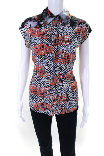 Opening Ceremony Womens Black Mixed Print Button Down Sleeveless Shirt Size 4