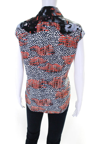 Opening Ceremony Womens Black Mixed Print Button Down Sleeveless Shirt Size 4