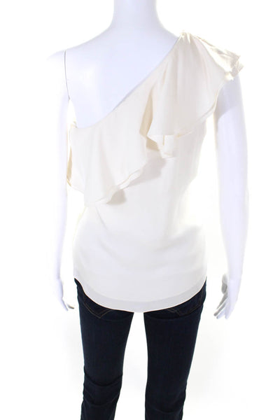 Theory Womens White Silk Ruffle Sleeveless One Shoulder Blouse Top Size S