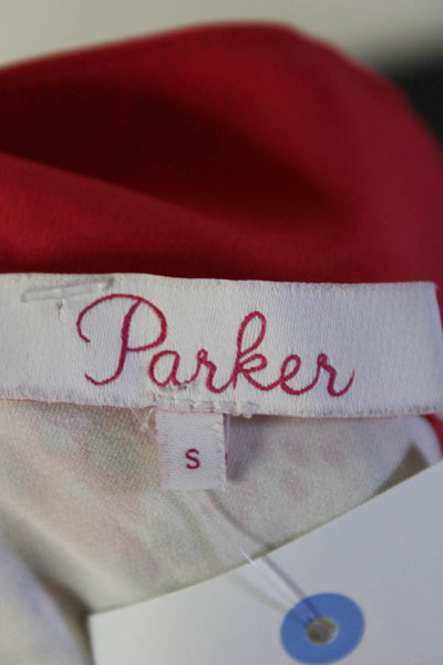 Parker Womens White Multi Floral Ruffle V-Neck Sleeveless A-Line Dress Size S