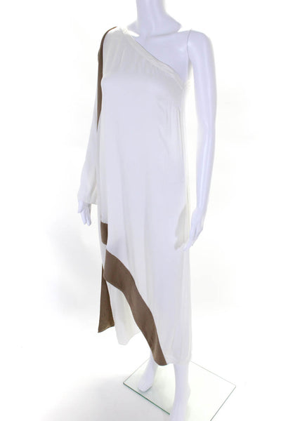 Adriana Degreas Womens White Brown Color Block One Shoulder Dress Size S