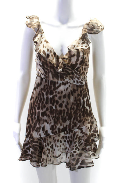 Majorelle Womens Animal Print Sleeveless Back Zip Dress Beige Brown Size XS