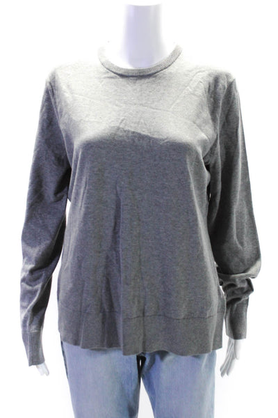 Brooks Brothers Womens Gray Cotton Crew Neck Long Sleeve Sweater Top Size L