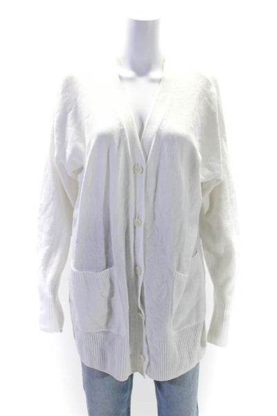 Eileen Fisher Womens Long V Neck Chenille Cardigan Sweater White Size Medium