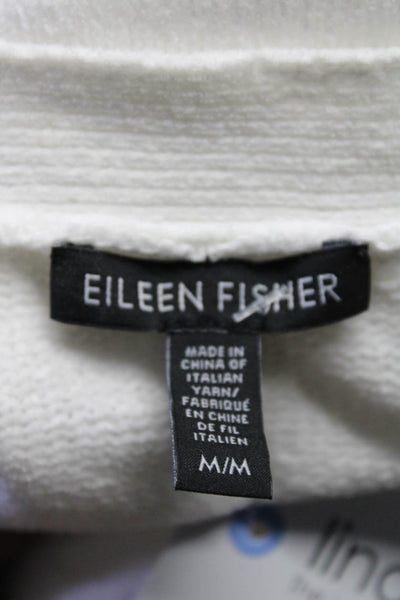 Eileen Fisher Womens Long V Neck Chenille Cardigan Sweater White Size Medium