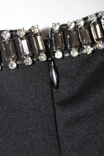 Cynthia Rowley Womens Stretch Crystal Collar Zip Up Shift Dress Black Size 10