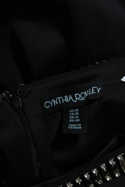 Cynthia Rowley Womens Stretch Crystal Collar Zip Up Shift Dress Black Size 10