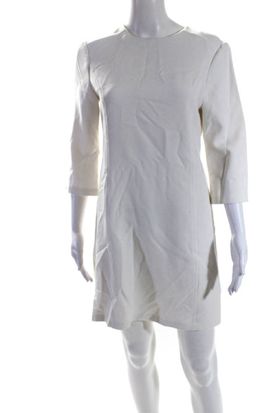 Alice + Olivia Womens Crepe Crew Neck Long Sleeve Shift Mini Dress White Size 6
