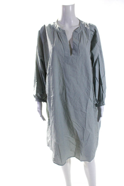 The Great Womens Woven Pin Striped V-Neck Long Sleeve Shirt Dress Blue Size 3