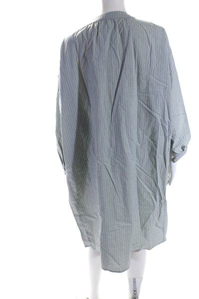 The Great Womens Woven Pin Striped V-Neck Long Sleeve Shirt Dress Blue Size 3