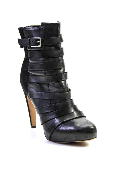 Sam Edelman Womens Leather Suede Strappy Platform Booties Black Size 9.5