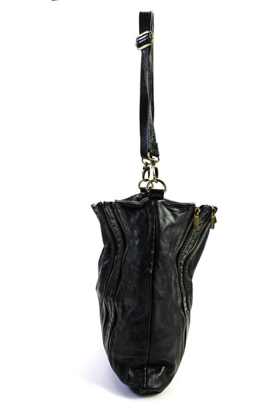 Hype Womens Leather Gold Tone Zipper Trim Foldover Shoulder Bag Black