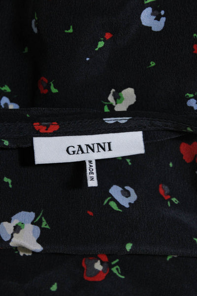 Ganni Women's V-Neck Spaghetti Straps Floral Midi Slip Dress Size 36