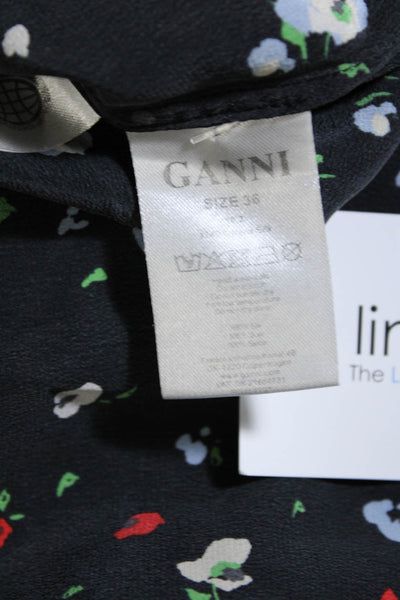 Ganni Women's V-Neck Spaghetti Straps Floral Midi Slip Dress Size 36