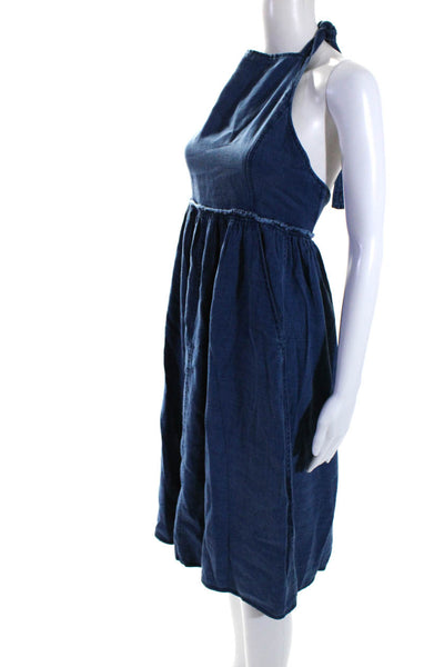 Wilfred Women's Halter Neck Pockets Flare Mini Denim Dress Size 0
