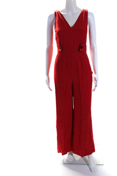 Derek Lam 10 Crosby Women's V-Neck Sleeveless Straight Leg Jumpsuit Red Size 00