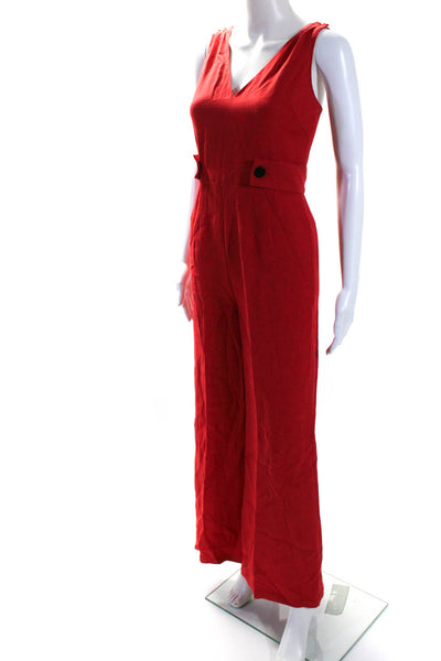 Derek Lam 10 Crosby Women's V-Neck Sleeveless Straight Leg Jumpsuit Red Size 00