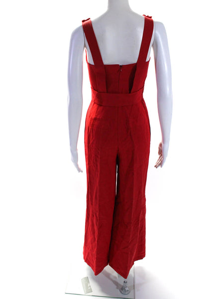 Derek Lam 10 Crosby Women's V-Neck Sleeveless Straight Leg Jumpsuit Red Size 00