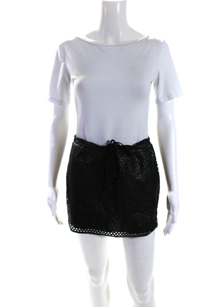 Bailey 44 Women's Drawstring Waist Mesh Faux Leather Mini Skirt Black Size XS