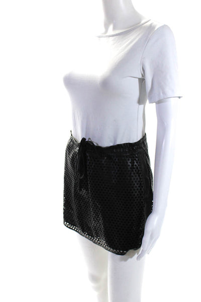 Bailey 44 Women's Drawstring Waist Mesh Faux Leather Mini Skirt Black Size XS