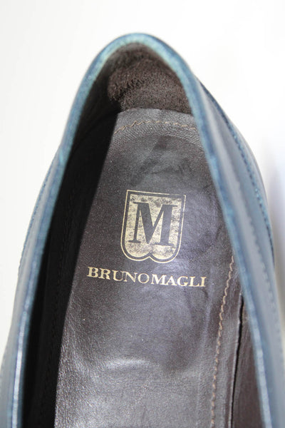Bruno Magli Mens Lorax Almond Toe Flat Leather Penny Loafers Navy Blue Size 9.5
