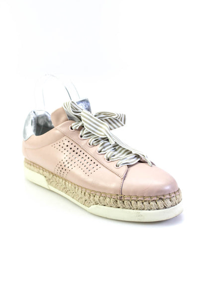 Tods Womens Metallic Leather Trim Espadrille Platform Sneakers Pink Size 39 9