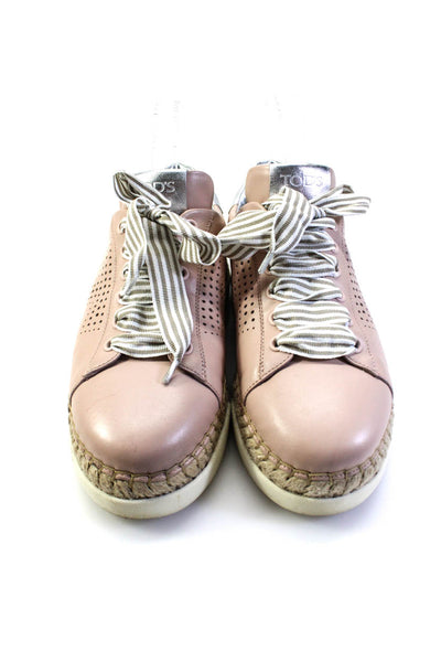 Tods Womens Metallic Leather Trim Espadrille Platform Sneakers Pink Size 39 9