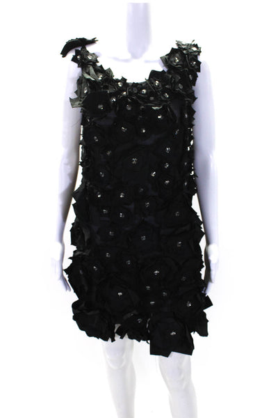 Nathan Jenden Womens Scoop Neck Crystal Ruffled Mini Dress Black Size Small