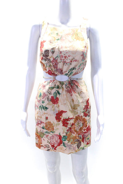 Significant Other Womens Side Zip Cut Out Square Neck Floral Dress White Size 4