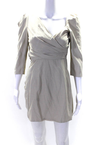 Atoir Womens Side Zip 3/4 Sleeve Ruched Cut Out Mini Dress Beige Size 4