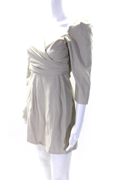 Atoir Womens Side Zip 3/4 Sleeve Ruched Cut Out Mini Dress Beige Size 4