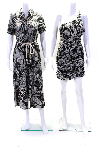 Zara Womens Floral Printed Knit Dresses Black White Size XS Small Lot 2