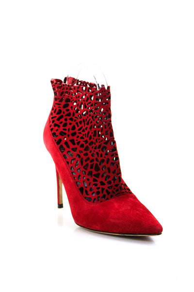 Jimmy Choo Womens Back Zip Stiletto Laser Cut Pumps Red Suede Size 37