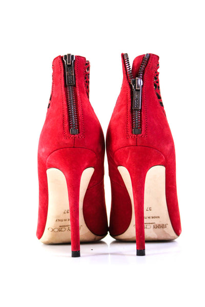 Jimmy Choo Womens Back Zip Stiletto Laser Cut Pumps Red Suede Size 37