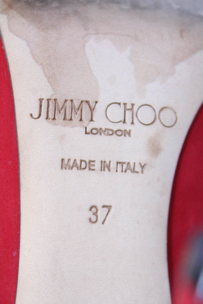 Jimmy Choo Womens Back Zip Stiletto Laser Cut Pumps Red Suede Size 37