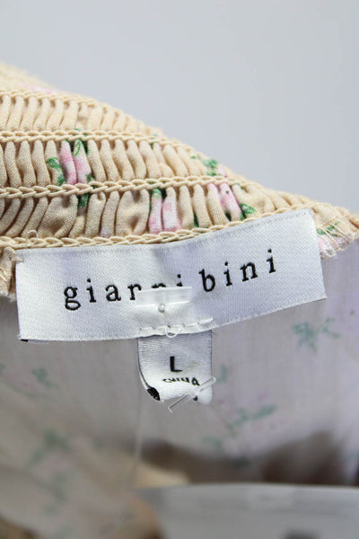 Gianni Bini Womens Off Shoulder 3/4 Sleeve Smocked Floral Dress Beige Size Large