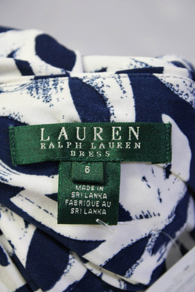Lauren Ralph Lauren Womens 3/4 Sleeve V Neck Printed Dress Blue White Size 6